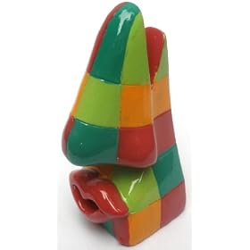 Click here to buy Picasso Art Style Lip Nose Eyeglasses Holder - Geometric Green Gold & Red.