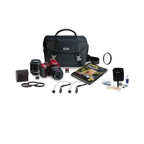 Nikon D5200 Digital SLR Camera Kit, Includes D5200 Camera Body, 18-55mm f/3.5-5.6G ED II Lens, 55-200mm f/4-5.6G ED Lens, WU-1a Mobile Adapter, Red - Bundle With 52mm Filter Kit (UV/CPL/ND2), 52mm UV Filter, Cleaning Kit, 2x Capleash II
