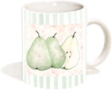 Pear Stripes Green Fruit Decorative Food Art Ceramic Gift Coffee (Tea, Cocoa) 11 Oz. Mug