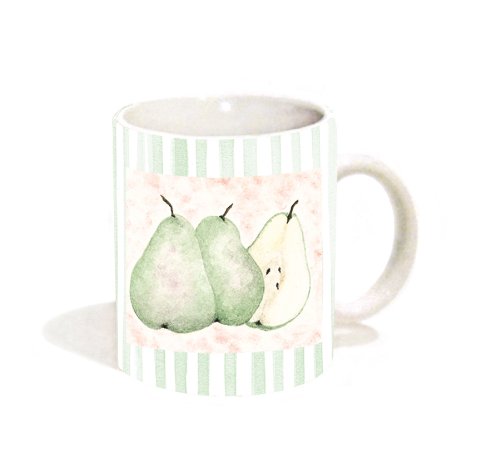 Pear Stripes Green Fruit Decorative Food Art Ceramic Gift Coffee (Tea, Cocoa) 11 Oz. Mug
