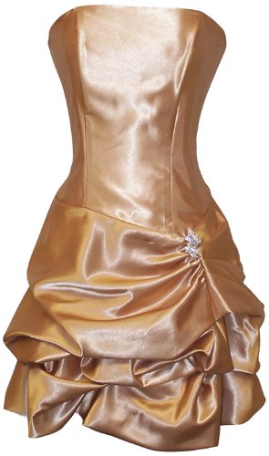 Strapless Satin Bubble Dress Prom Formal Holiday Party Cocktail Gown Bridesmaid, 3X, gold