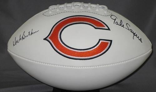 GALE SAYERS DICK BUTKUS SIGNED AUTOGRAPHED CHICAGO BEARS LOGO FOOTBALL COA + HOLOGRAM
