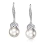 Bling Jewelry Bridal Pave Encrusted Crown Pearl Drop Leverback Earrings