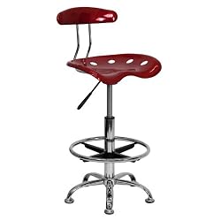 Vibrant Wine Red and Chrome Bar Stool Height Drafting Stool with Tractor Seat [LF-215-WINERED-GG]