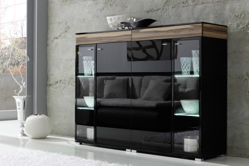 Highboard SEATTLE schwarz hochglänzend mit effektvoller Beleuchtung