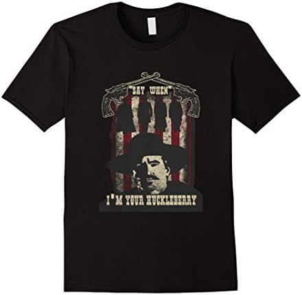 Men's I'm Your Huckleberry Say When Tombstone Flag Posse Shirt Large Black