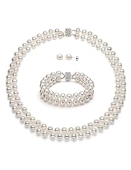 PremiumPearl Double Strand White Freshwater Pearl Set AAA Quality