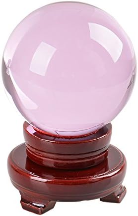SkyPulse 3.1" (Dia.80mm) Crystal Ball "Cristalle", Rose Pink, With Fine Wooden Stand and Gift Box