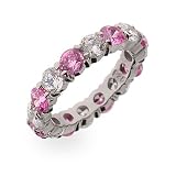 Eve's Addiction Sparkling Pink Ice Stackable Sterling Silver Eternity Band