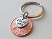 I Love You Heart Charm Layered Over 2007 Penny Keychain, 17 Year Anniversary, Couples Keychain