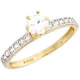 14k Yellow Gold Round Cut CZ Engagement Ring with Channel Set accents
