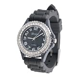 Geneva Platinum CZ Accented Silicone Watch, Small Face