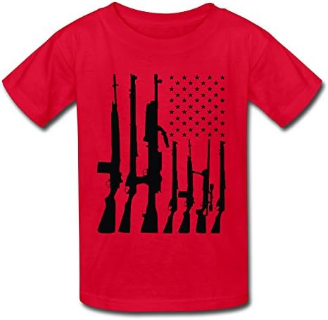 Big American Flag With Machine Guns T Shirt For Neonatal GirsBoy