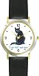 Black Cat Cartoon or Comic - JP Animal - WATCHBUDDY&reg; DELUXE TWO-TONE THEME WATCH - Arabic Numbers - Black Leather Strap-Size-Women's Size-Small