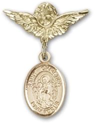 Gold Filled Baby Badge with St. Christina the Astonishing Charm and Angel with Wings Badge Pin