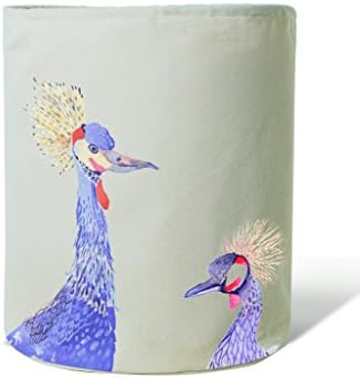 Painted Plumes Crane Laundry Hamper Designer: Miji Lee This Painted Plumes Laundry Hamper is inspired by watercolors. Delicately painted exotic birds decorate the surface- majestic flamingos or peacocks lend a graceful edge to this modern home accessory. Stash away your unmentionables and make laundry day a treat- these pretty birds will brighten your day. Description: Graphic Crane Laundry Hamper Material: Cotton/Polyester Canvas with PVC,