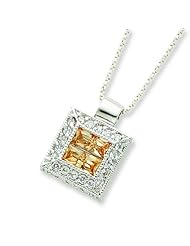 Sterling Silver Champagne and Clear CZ Square Necklace. 18in long Necklace.