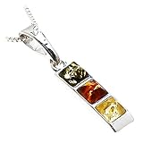 Certified Genuine Multicolor Amber and Sterling Silver Slider Pendant, 18"