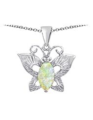 Original Star K (tm) Love Butterfly Pendant with Marquise Shape Created Opal in 925 Sterling Silver