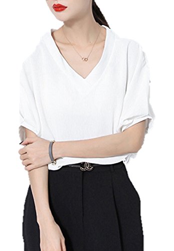 （エヌアンドティー） N&T レディース ブラウス トップス Vネック シフォン ゆったり 5分袖 ドルマン デート