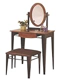 Dark Oak Finish Vanity Set with Bench & Mirror