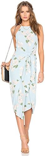 Covors Women's Floral Print Halter Chiffon Maxi Dresses X-Large Blue