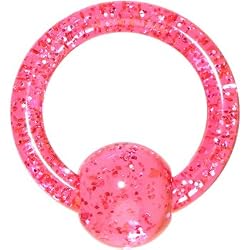 10 Gauge Pink Glitter Ball Captive Ring