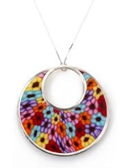 Millefiori Jewelry - Handmade Silver Polymer Clay Necklace - Flower Pendant - Romantic Gifts for Her