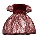 Girls Winter Dress - 2 Pc Set Burgundy Velveteen Dress w/ Embroidered Organza (12M - 3T)