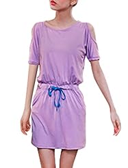 Round Neck Cutout Dolman Cotton Short Mini Dress 