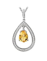 Tivolia Collection 14kt White Gold Diamond Teardrop Pendant With Citrine