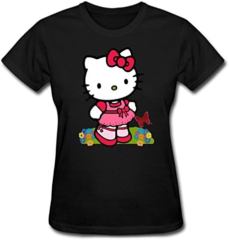 QANG Women's Cute Hello Kitty Cotton Stylish T Shirts black XXL