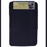 BLACK 3-Piece Bathroom Set: 1-Bath Mat/Rug, 1-Contour Mat/Rug, 1-Toilet Seat Lid Cover-Standard Round