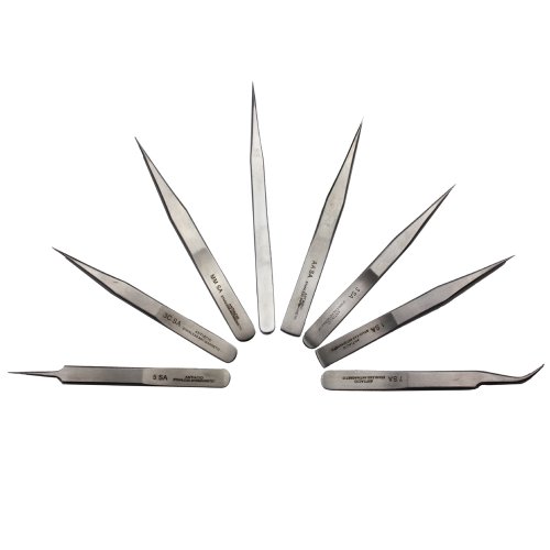 Tweezer Precision Set 8 Stainless Steel Anti Magnetic Tweezers in Pouch