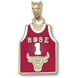 10kt Chicago Bulls ROSE Jersey 5/8in Enameled Pendant/10kt Yellow Gold