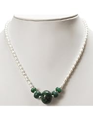 Single Strand Natural Beautiful Emerald & Fresh Water Pearl Beaded Designer Handmade Necklace