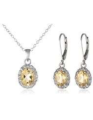 Sterling Silver and Gemstone Pendant Necklace and Earrings Jewelry Set
