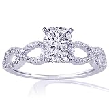 0.75 Ct Cushion Cut Diamond Petite Intertwined Engagement Ring Pave Set SI2-D GIA