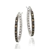 Sterling Silver .10ct. TDW Champagne Diamond Inside-Out 20mm Hoop Earrings
