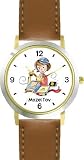 Girl Reading from Bible (Tanach) Judaica Jewish Theme - WATCHBUDDY&reg; DELUXE TWO-TONE THEME WATCH - Arabic Numbers - Brown Leather Strap-Size-Large ( Men's Size or Jumbo Women's Size )