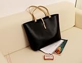 Classic Fashion Leather Tote Bags with Coin Wallet (Black)