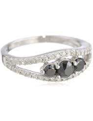 Sterling Silver 0.98 cttw Black and White Diamond Ring, Size 7