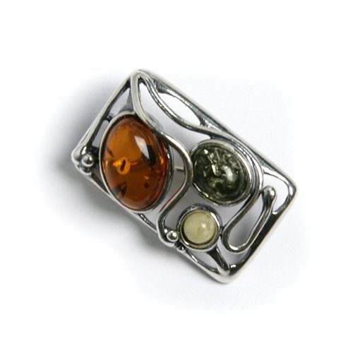 Certified Genuine Multicolor Amber and Sterling Silver Picture Pin Pendant