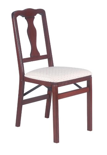 Stakmore Queen Anne Wood Folding Chairs with Upholstered Seat - Set of 2 Stakmore Queen Anne Wood Folding Chairs with Upholstered Seat - Set of 2