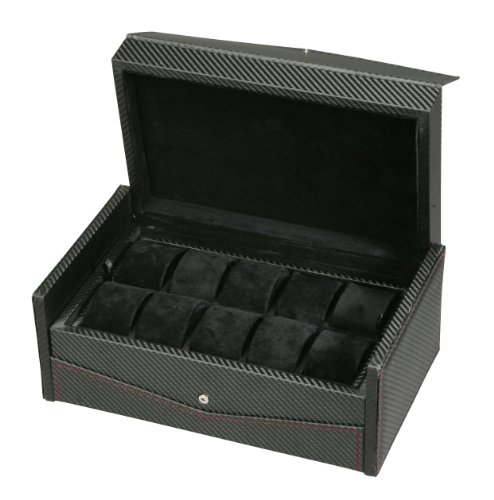 Diplomat Carbon Fiber Ten (10) Watch Case with Black Suede Interior and 2 Storage Compartments