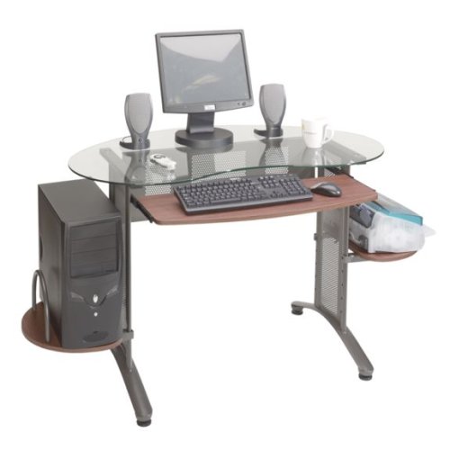 Modern Glass & Steel Computer Desk Workstation