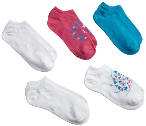 Fruit Of The Loom Girls 7-16 5 Pair Flat Knit No Show Socks With Starburst