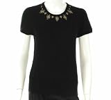 Aqua Cashmere Short Sleeve Sweater Black Medium