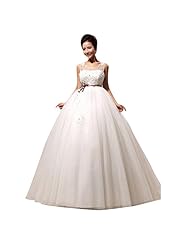  Sheer Lace-Up Sequined Applique Tulle  Ball Gown Wedding Dress  With a Ribbon 