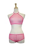 Exposed By Magic Silk Queen Size Fishnet Halter Top And Boy Short, Pink, One Size by Exposed by Magic Silk